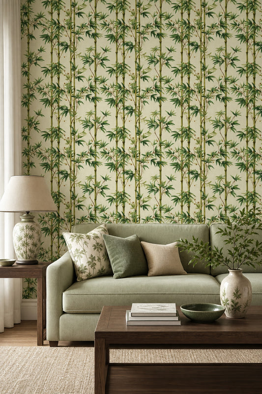 Bamboo Wallpaper Botanical Asian Inspired Removable Wall Decor