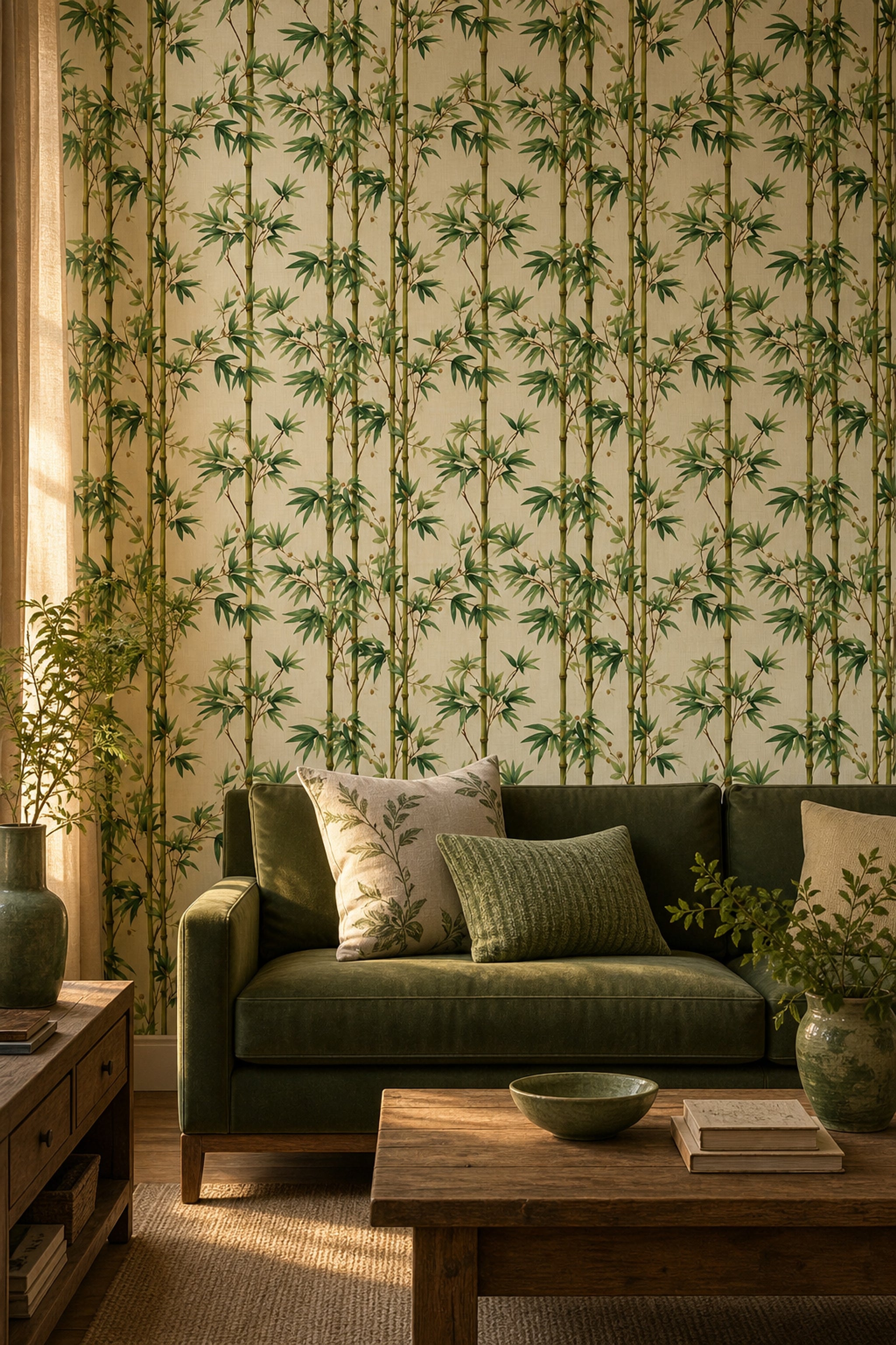 Bamboo Wallpaper Botanical Asian Inspired Removable Wall Decor