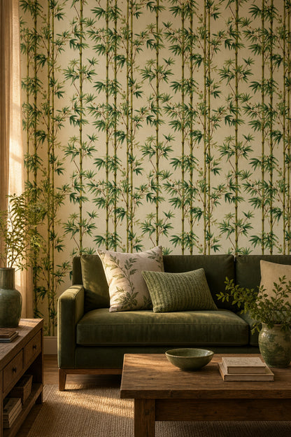 Bamboo Wallpaper Botanical Asian Inspired Removable Wall Decor