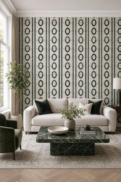Geometric Mosaic Wallpaper Oval Medallions Art Deco Inspired Decorative Mural