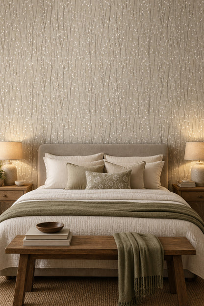 Botanical Wallpaper Minimal Floral Branches Removable Wall Decor