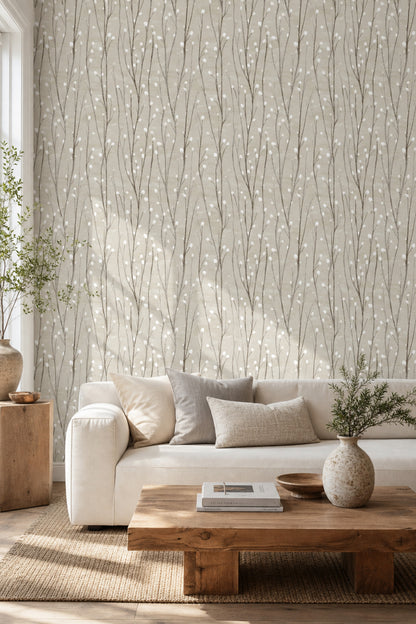 Botanical Wallpaper Minimal Floral Branches Removable Wall Decor