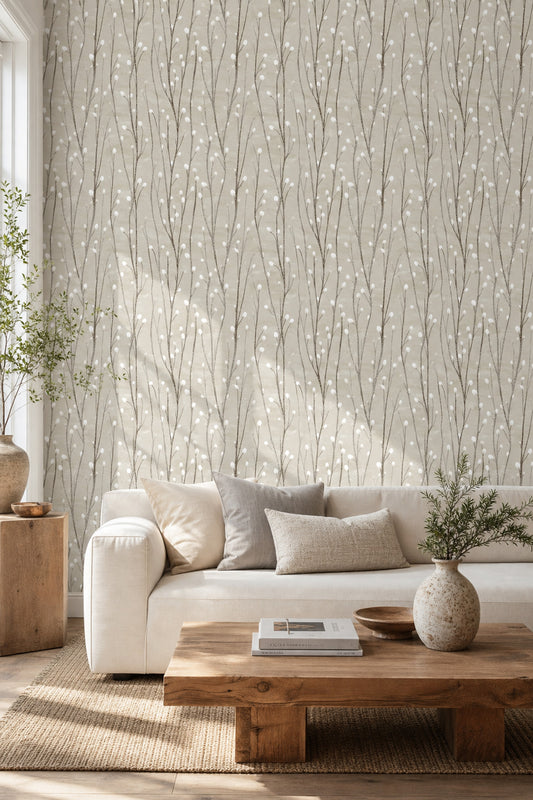 Botanical Wallpaper Minimal Floral Branches Removable Wall Decor