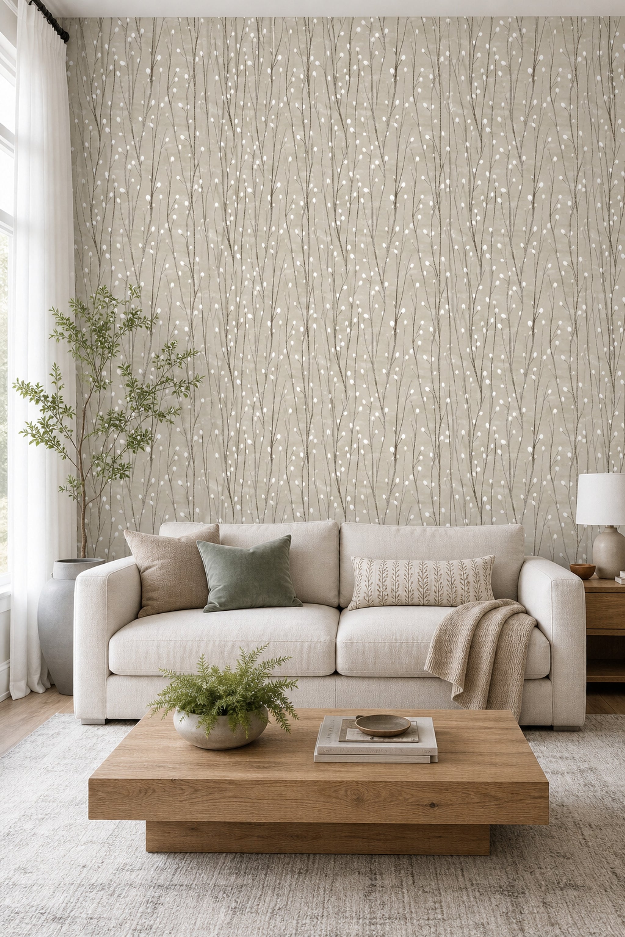 Botanical Wallpaper Minimal Floral Branches Removable Wall Decor