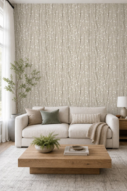 Botanical Wallpaper Minimal Floral Branches Removable Wall Decor