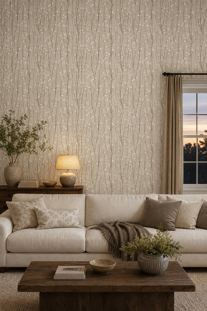 Botanical Wallpaper Minimal Floral Branches Removable Wall Decor