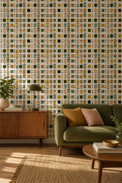Mid Century Modern Wallpaper Retro Removable Modern Wall Double Roll