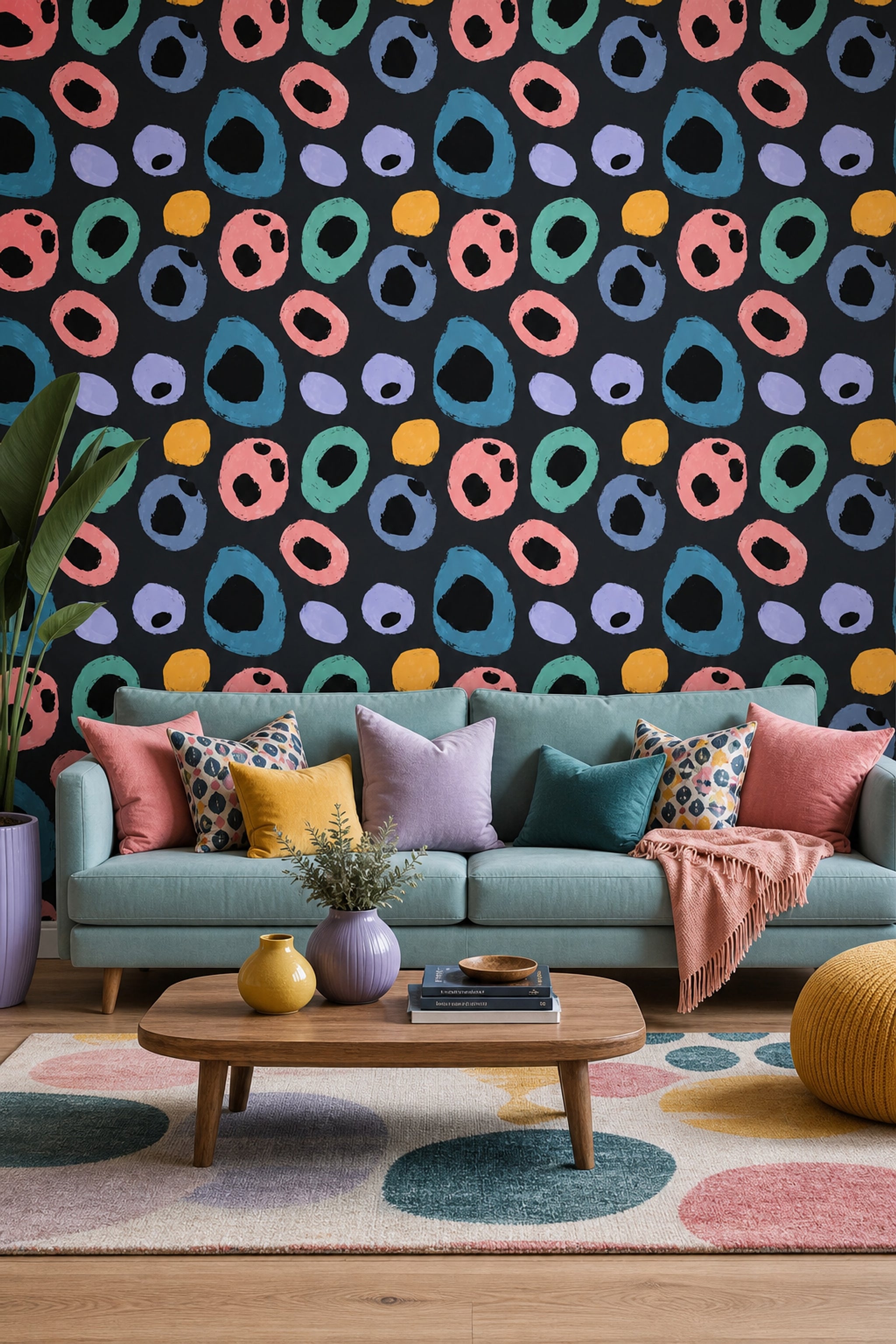 Dark Abstract Wallpaper Brushstroke Rings Scattered Pattern Removable Wall Decor