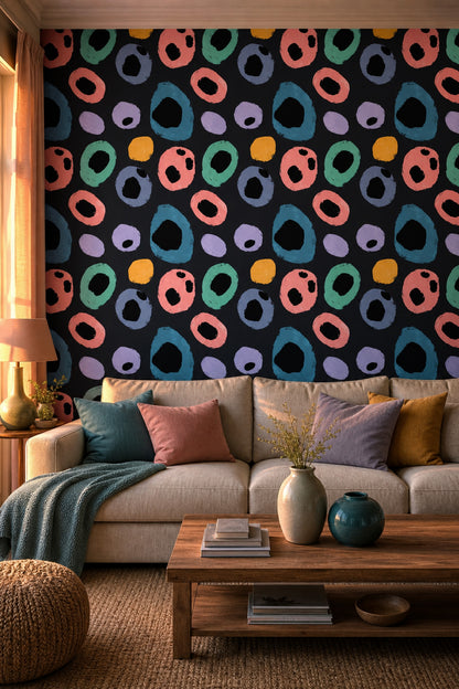Dark Abstract Wallpaper Brushstroke Rings Scattered Pattern Removable Wall Decor