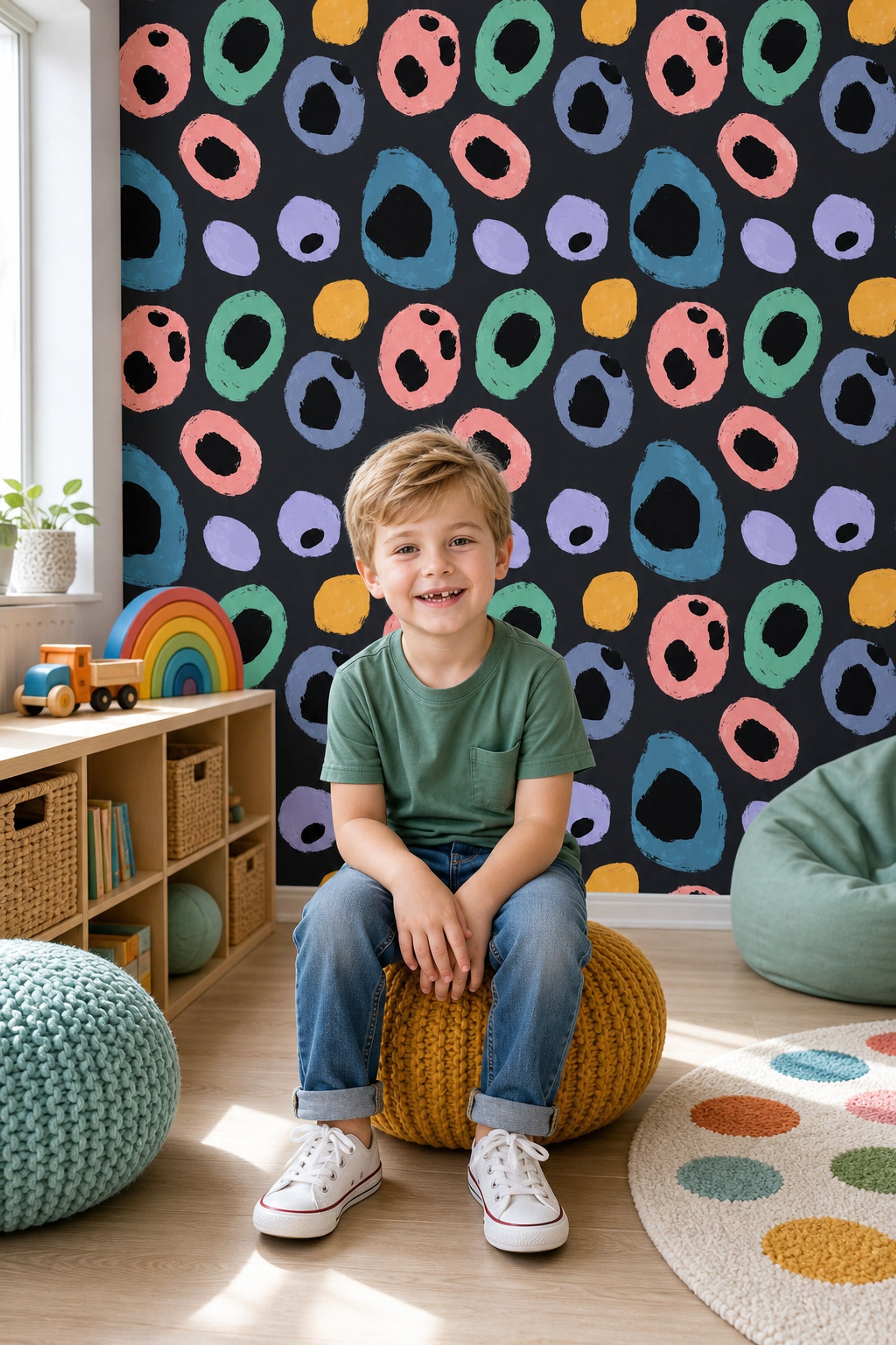 Dark Abstract Wallpaper Brushstroke Rings Scattered Pattern Removable Wall Decor