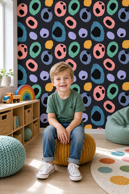 Dark Abstract Wallpaper Brushstroke Rings Scattered Pattern Removable Wall Decor