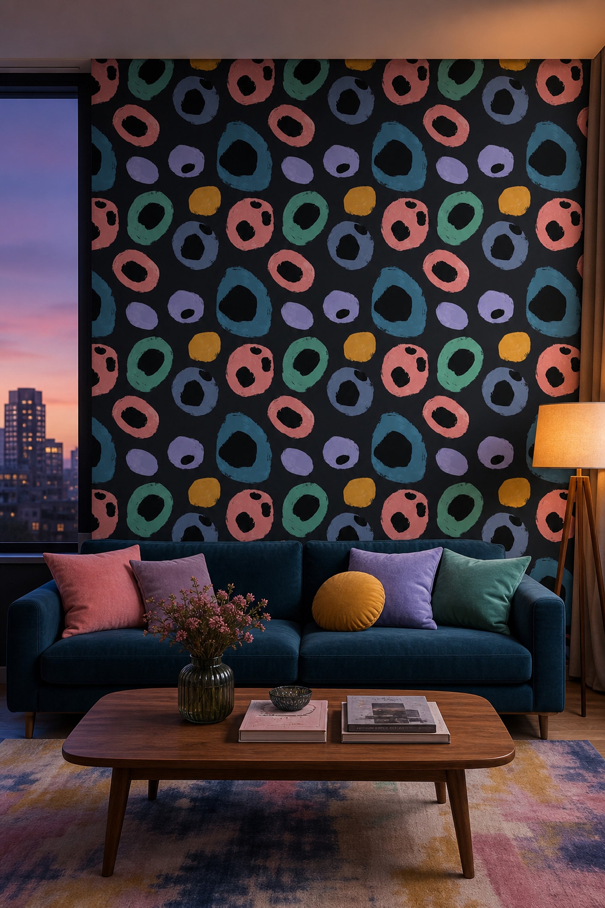 Dark Abstract Wallpaper Brushstroke Rings Scattered Pattern Removable Wall Decor