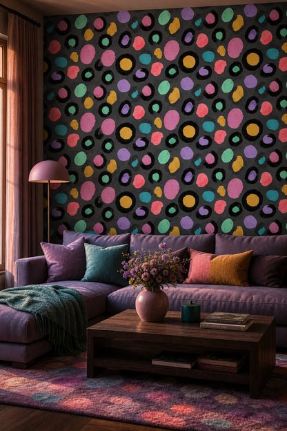 Dark Abstract Wallpaper Charcoal Background Colorful Blobs Decorative Mural