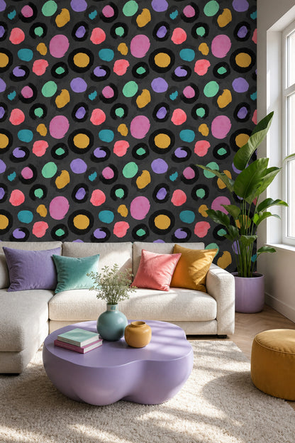 Dark Abstract Wallpaper Charcoal Background Colorful Blobs Decorative Mural