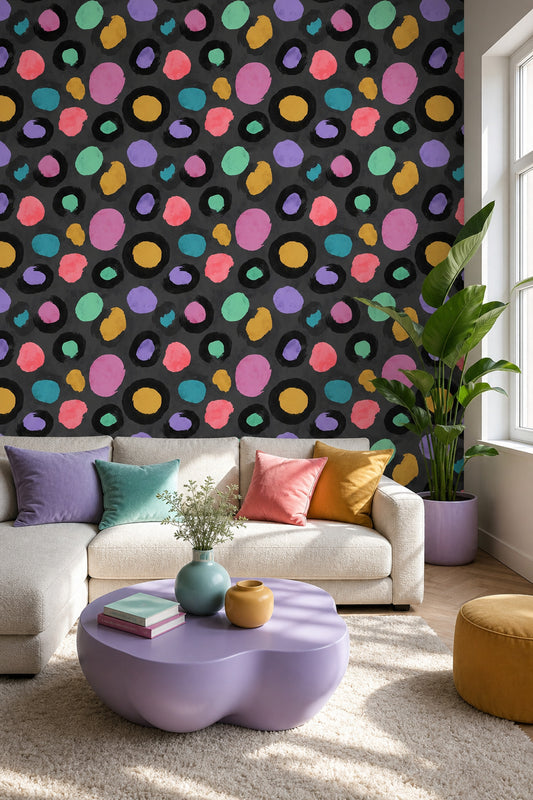 Dark Abstract Wallpaper Charcoal Background Colorful Blobs Decorative Mural