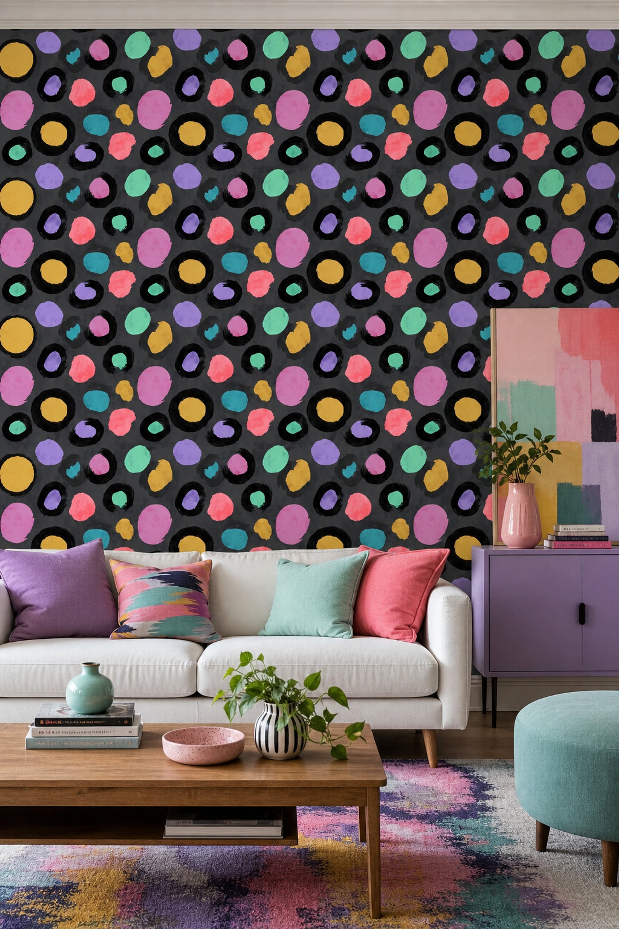 Dark Abstract Wallpaper Charcoal Background Colorful Blobs Decorative Mural
