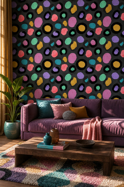 Dark Abstract Wallpaper Charcoal Background Colorful Blobs Decorative Mural