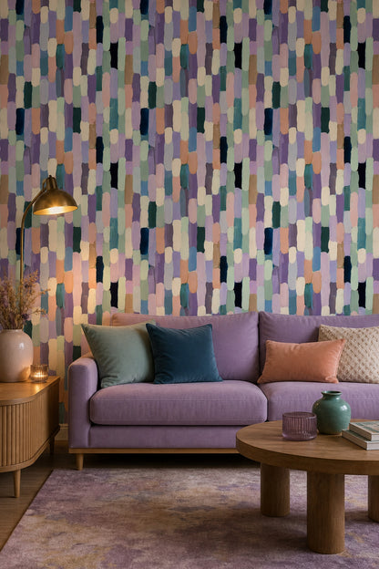 Abstract Wallpaper Painterly Brushstrokes Vertical Rounded Blocks Decorative Mural