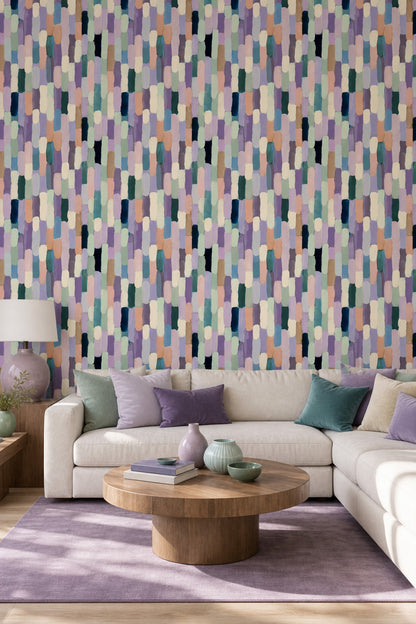Abstract Wallpaper Painterly Brushstrokes Vertical Rounded Blocks Decorative Mural