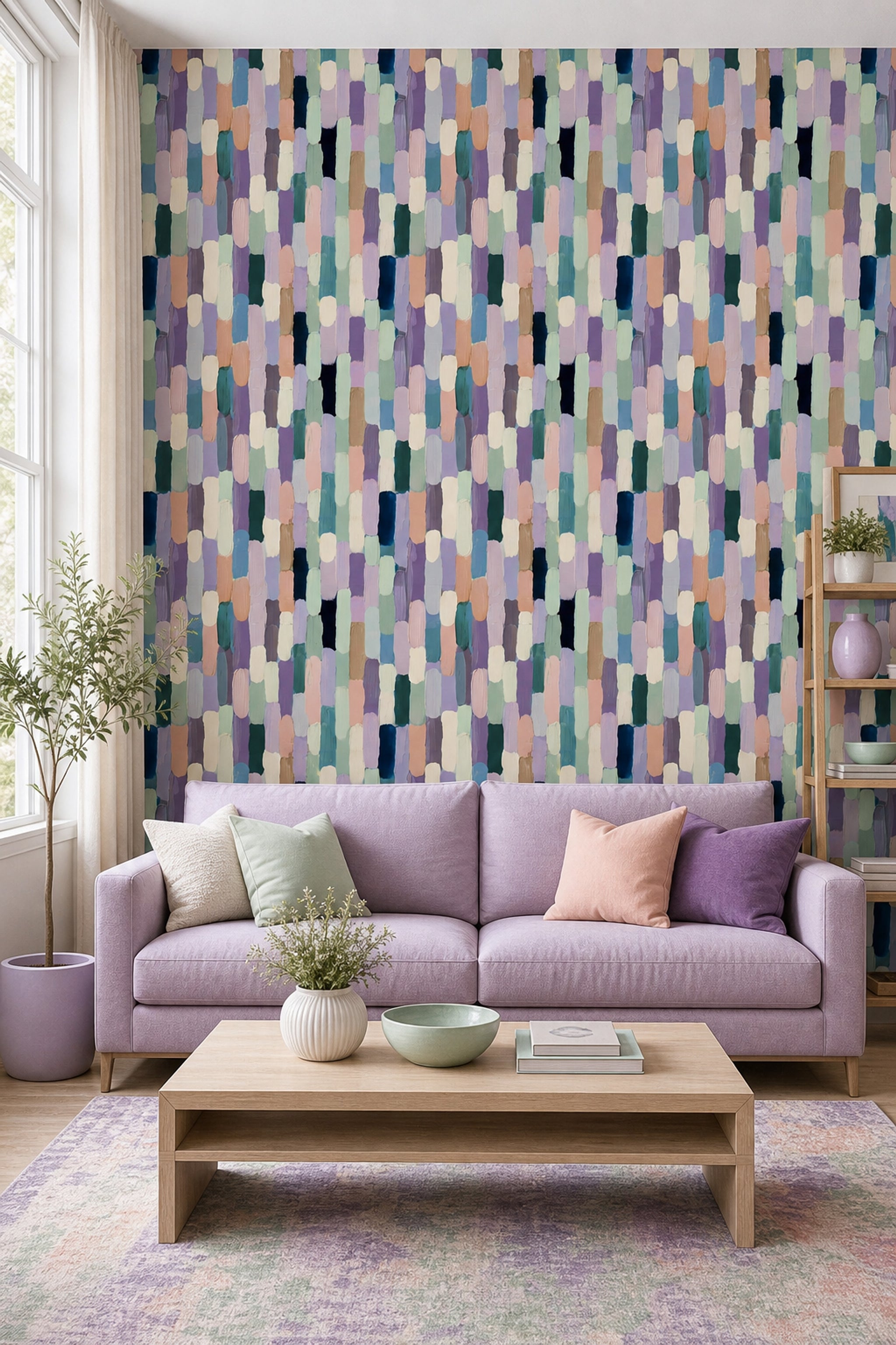 Abstract Wallpaper Painterly Brushstrokes Vertical Rounded Blocks Decorative Mural