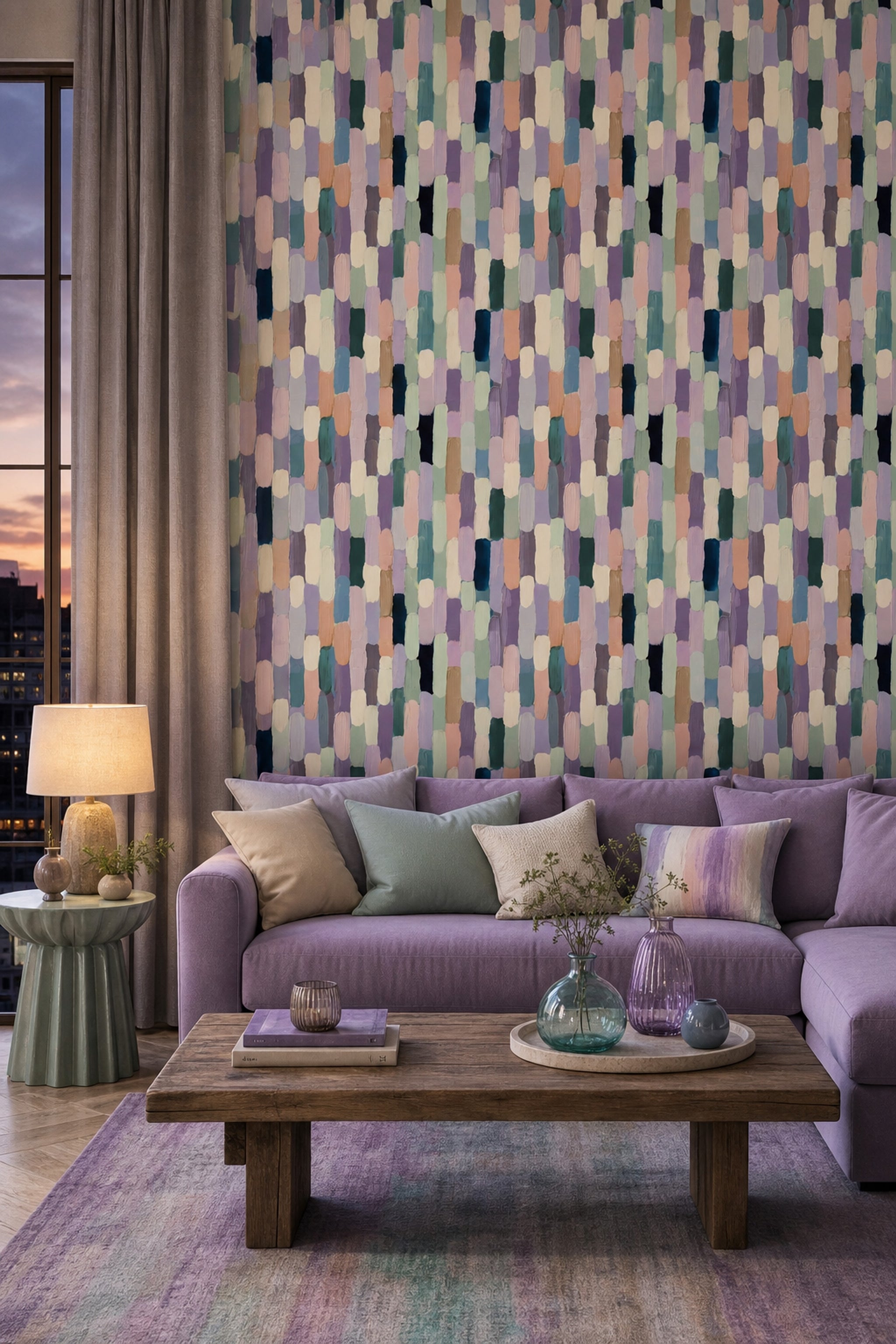 Abstract Wallpaper Painterly Brushstrokes Vertical Rounded Blocks Decorative Mural