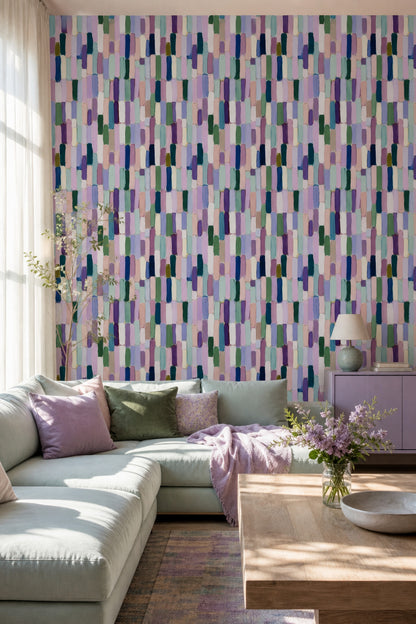 Abstract Wallpaper Geometric Removable Painted Brushstrokes Wall Double Roll
