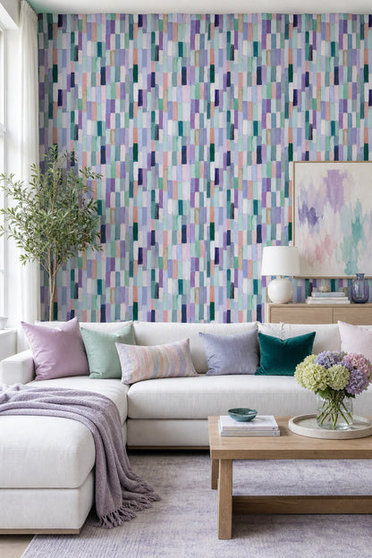 Abstract Wallpaper Geometric Blocks Painterly Brushstrokes Removable Wall Decor
