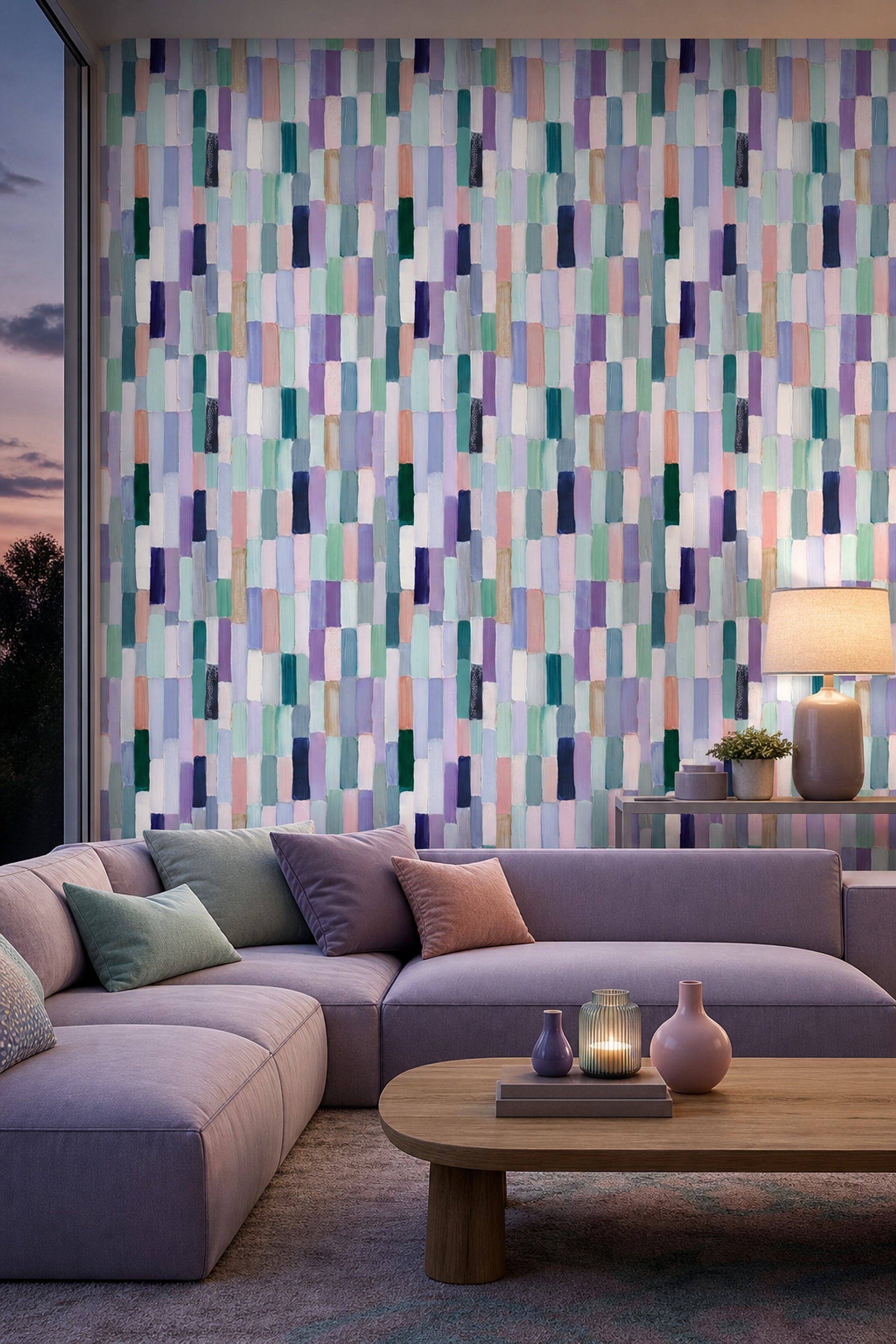 Abstract Wallpaper Geometric Blocks Painterly Brushstrokes Removable Wall Decor