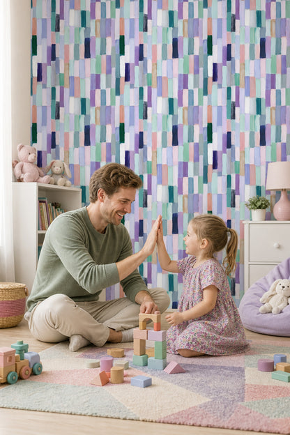 Abstract Wallpaper Geometric Blocks Painterly Brushstrokes Removable Wall Decor