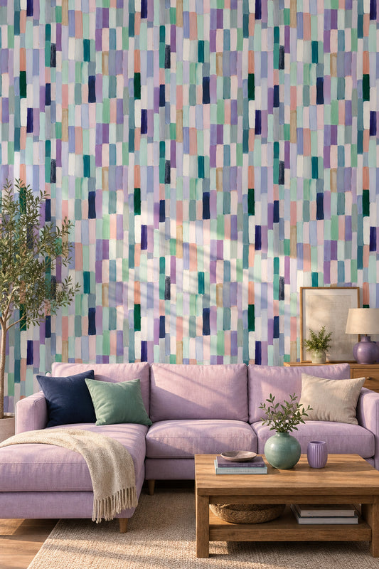 Abstract Wallpaper Geometric Blocks Painterly Brushstrokes Removable Wall Decor