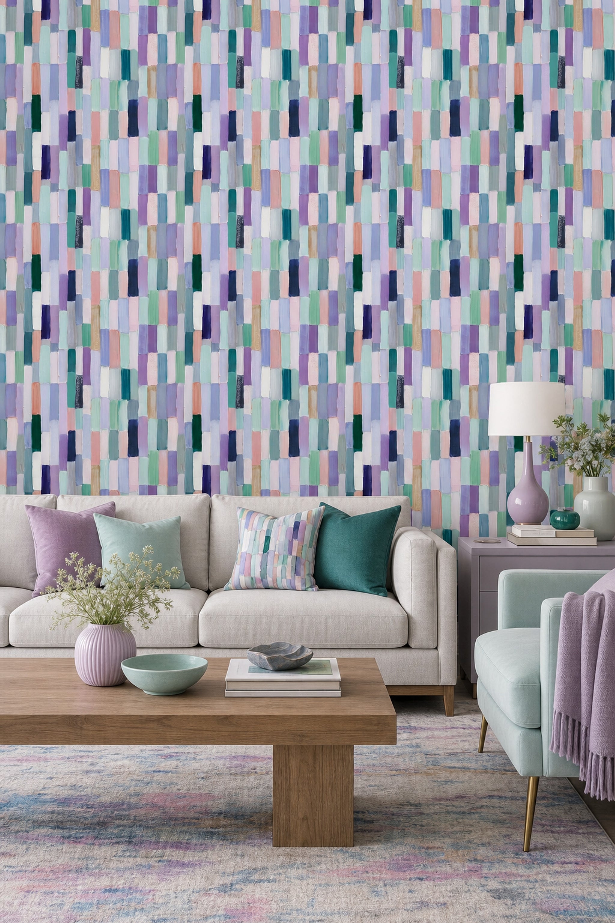 Abstract Wallpaper Geometric Blocks Painterly Brushstrokes Removable Wall Decor