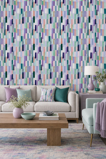 Abstract Wallpaper Geometric Blocks Painterly Brushstrokes Removable Wall Decor