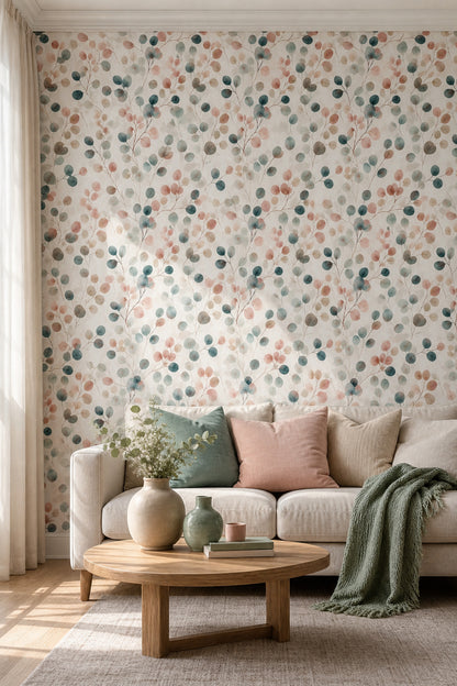 Watercolor Botanical Wallpaper Eucalyptus Leaves Removable Soft Pastel Wall Double Roll