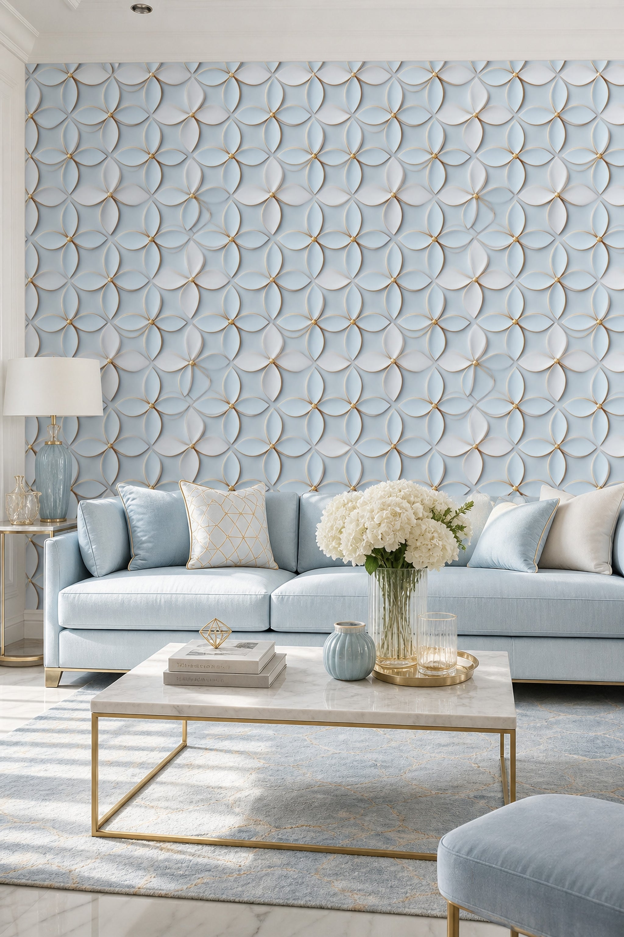 Geometric Floral Wallpaper 3D Embossed Art Deco Inspired Removable Wall Decor