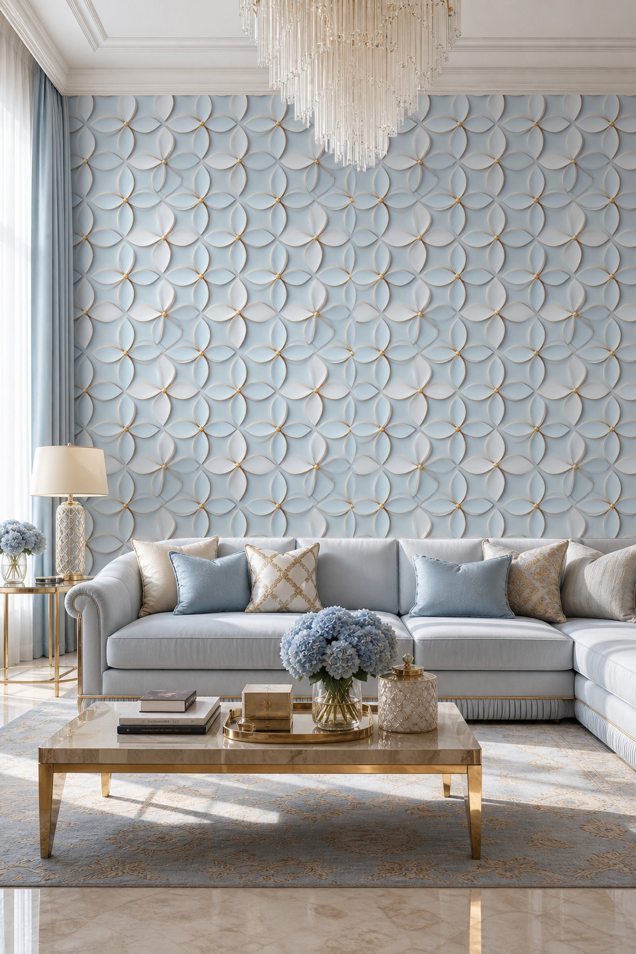 Geometric Floral Wallpaper 3D Embossed Art Deco Inspired Removable Wall Decor