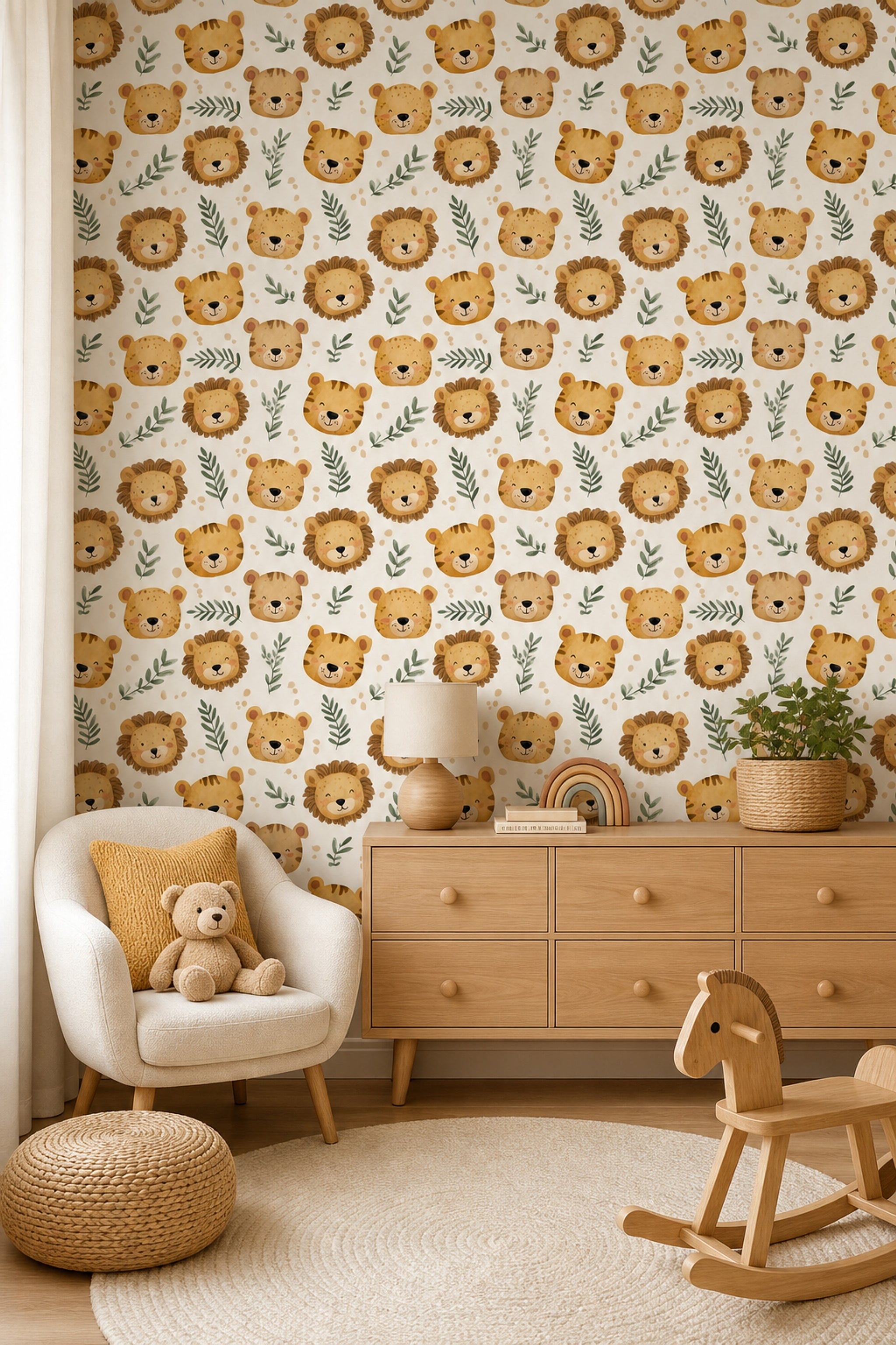 Muted Green Wallpaper Safari Nursery Jungle Decorative Mural