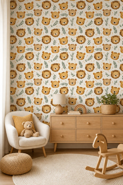 Muted Green Wallpaper Safari Nursery Jungle Decorative Mural