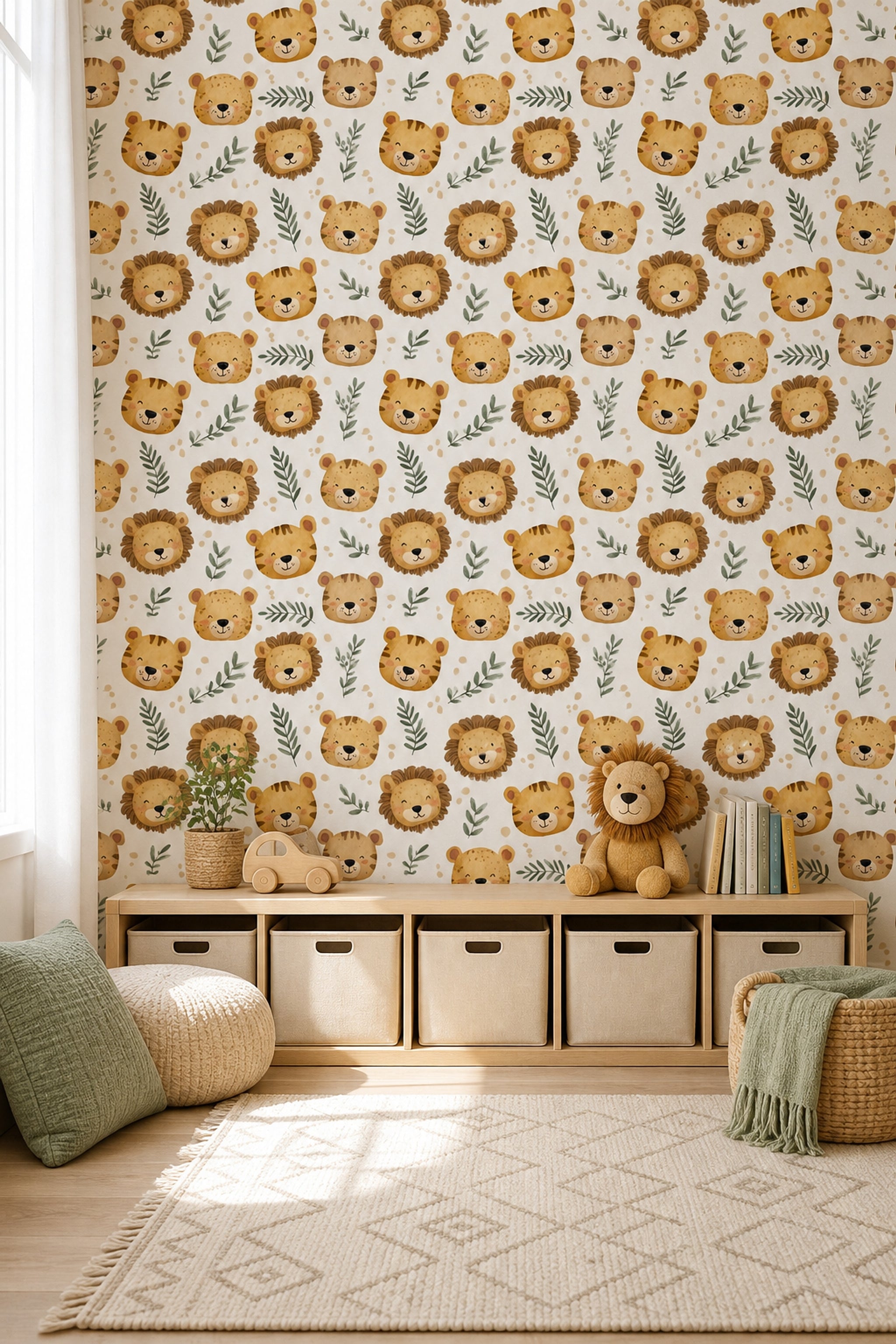 Muted Green Wallpaper Safari Nursery Jungle Decorative Mural