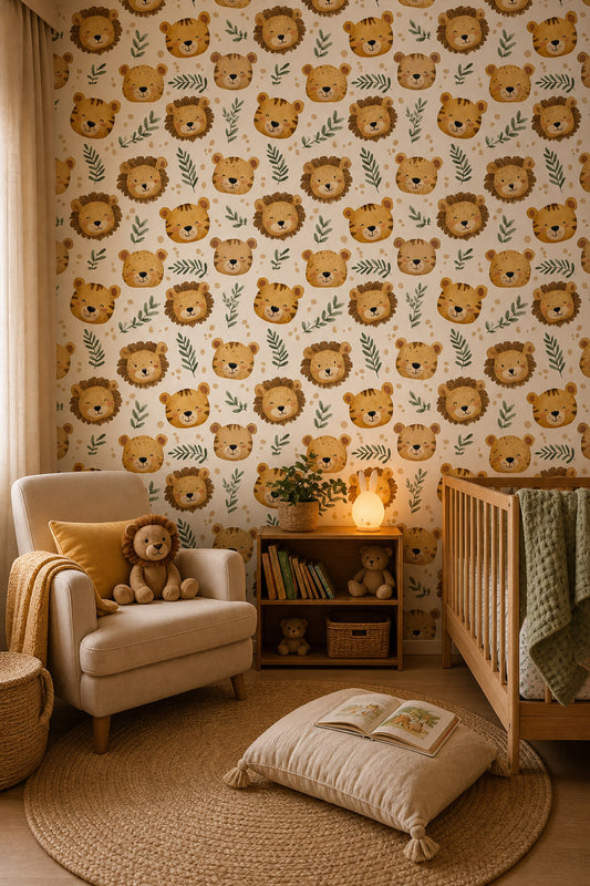 Muted Green Wallpaper Safari Nursery Jungle Decorative Mural