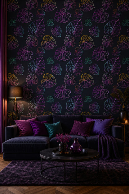 Tropical Leaves Wallpaper Monstera Removable Neon Wall Double Roll