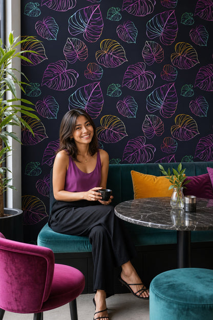 Tropical Leaves Wallpaper Monstera Removable Neon Wall Double Roll
