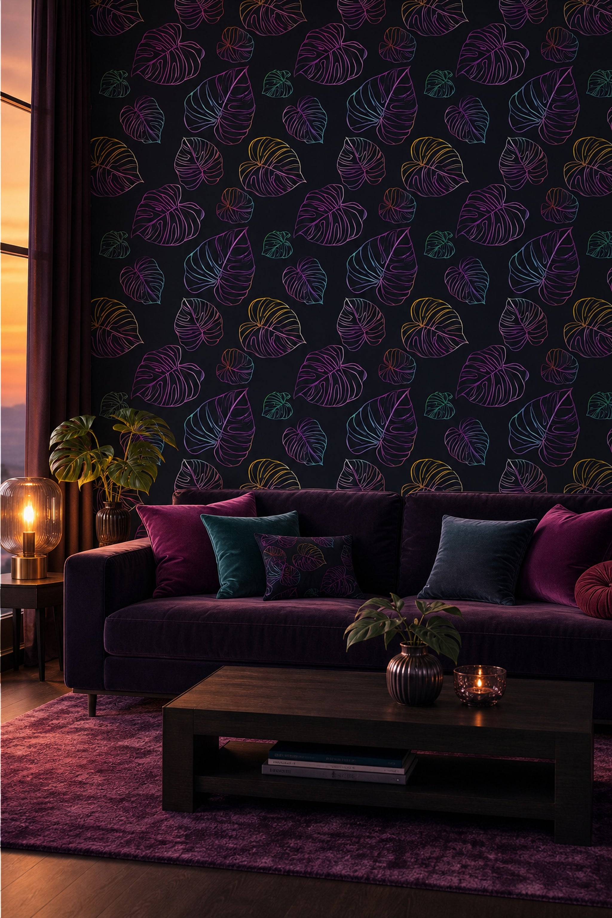 Tropical Leaves Wallpaper Monstera Removable Neon Wall Double Roll