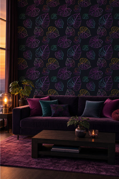 Tropical Leaves Wallpaper Monstera Removable Neon Wall Double Roll