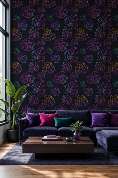Tropical Leaves Wallpaper Monstera Removable Neon Wall Double Roll
