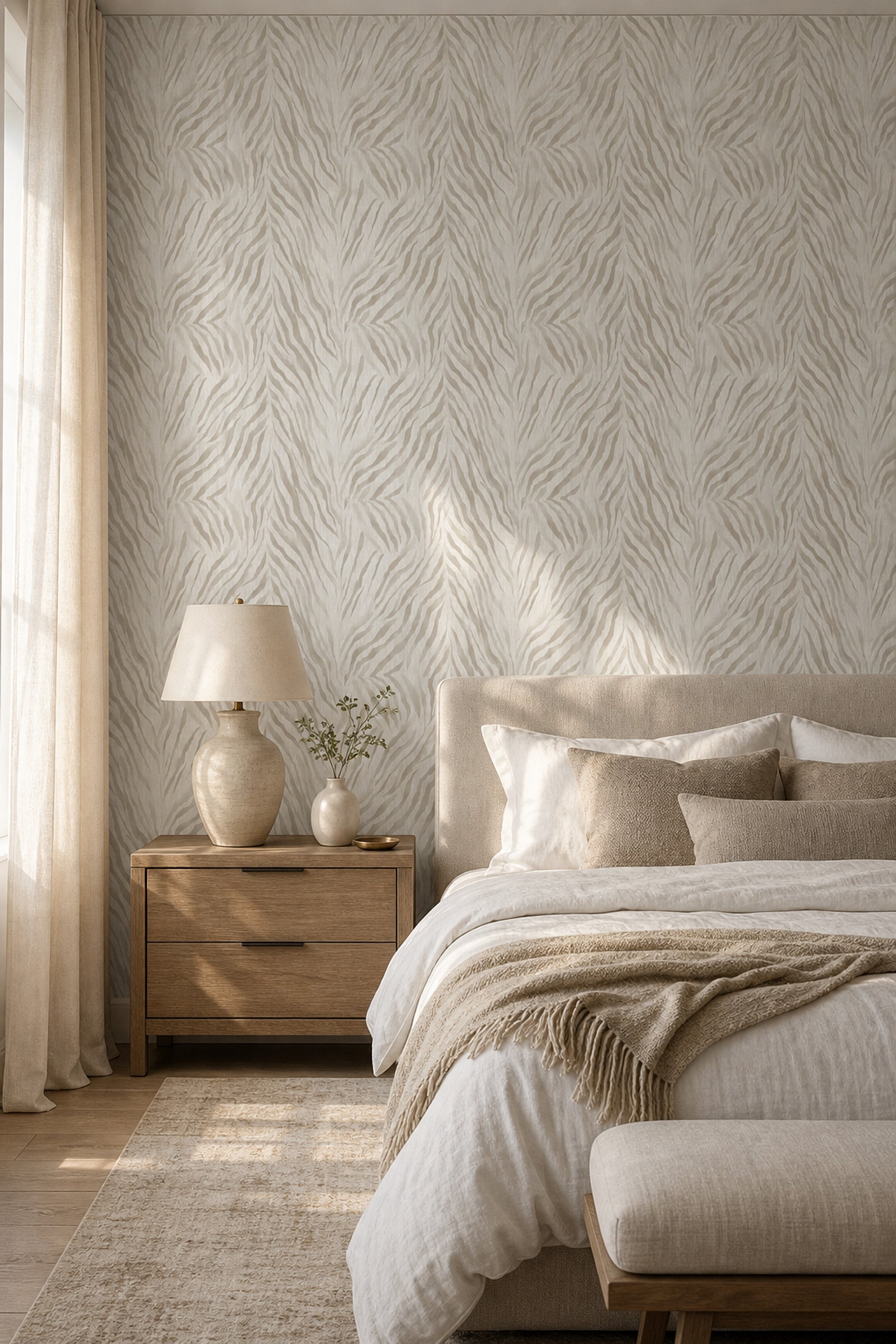 Zebra Print Wallpaper Animal Stripe Taupe And Ivory Removable Wall Decor