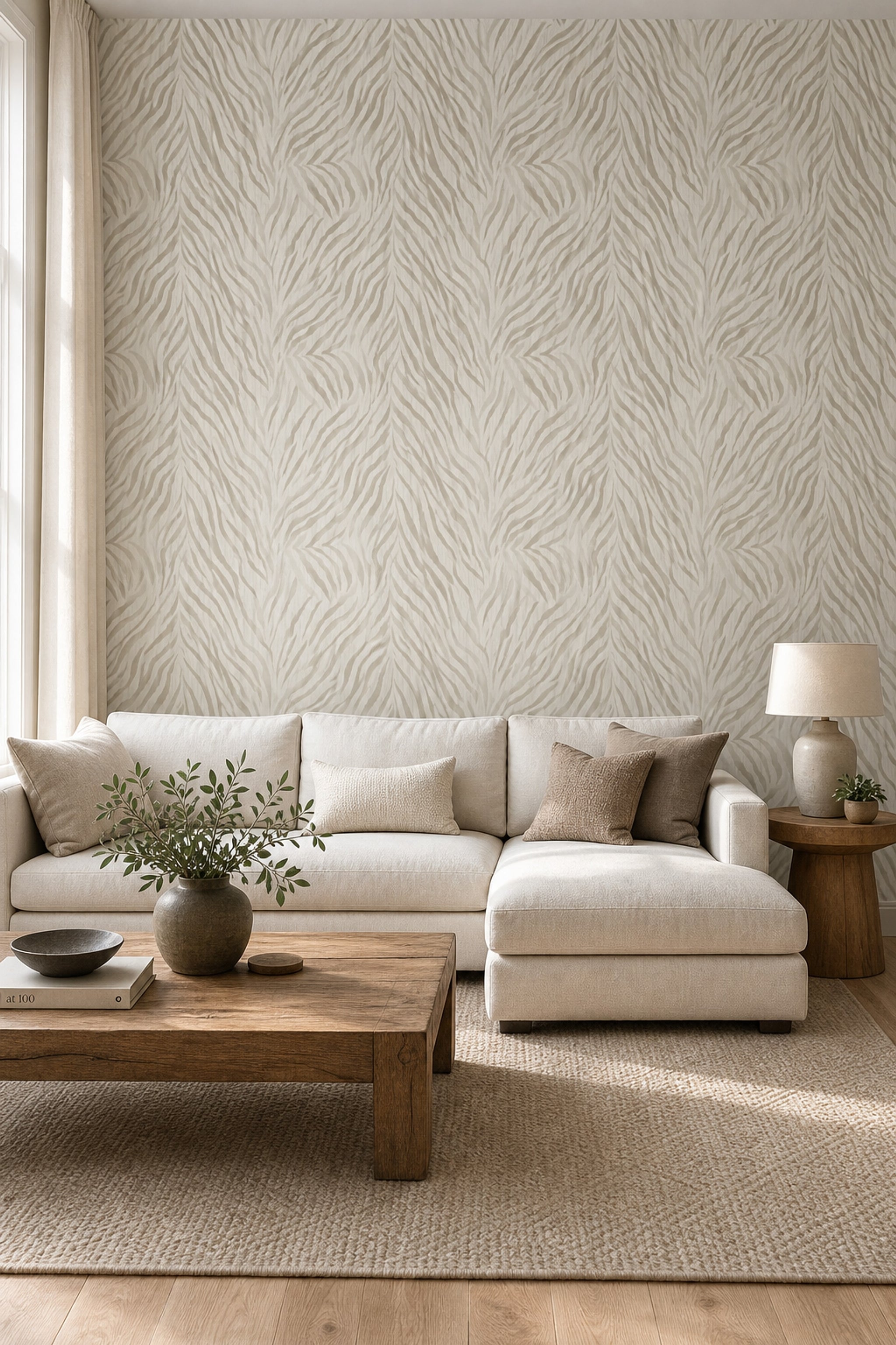 Zebra Print Wallpaper Animal Stripe Taupe And Ivory Removable Wall Decor