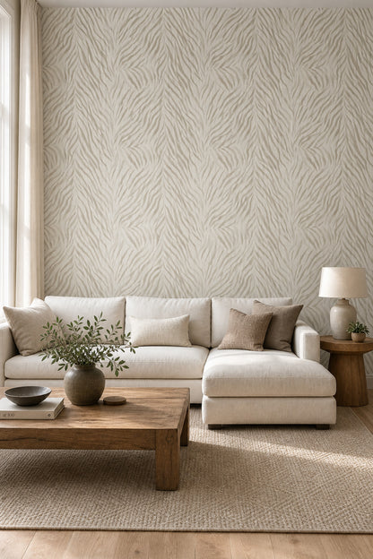 Zebra Print Wallpaper Animal Stripe Taupe And Ivory Removable Wall Decor