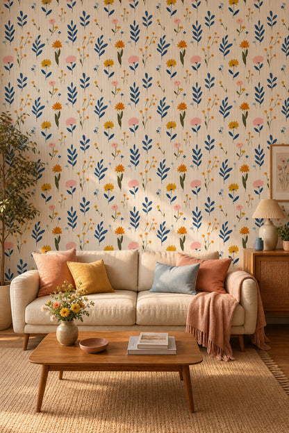 Floral Wallpaper Botanical Cream Background Decorative Mural