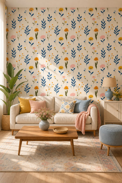 Floral Wallpaper Botanical Cream Background Decorative Mural