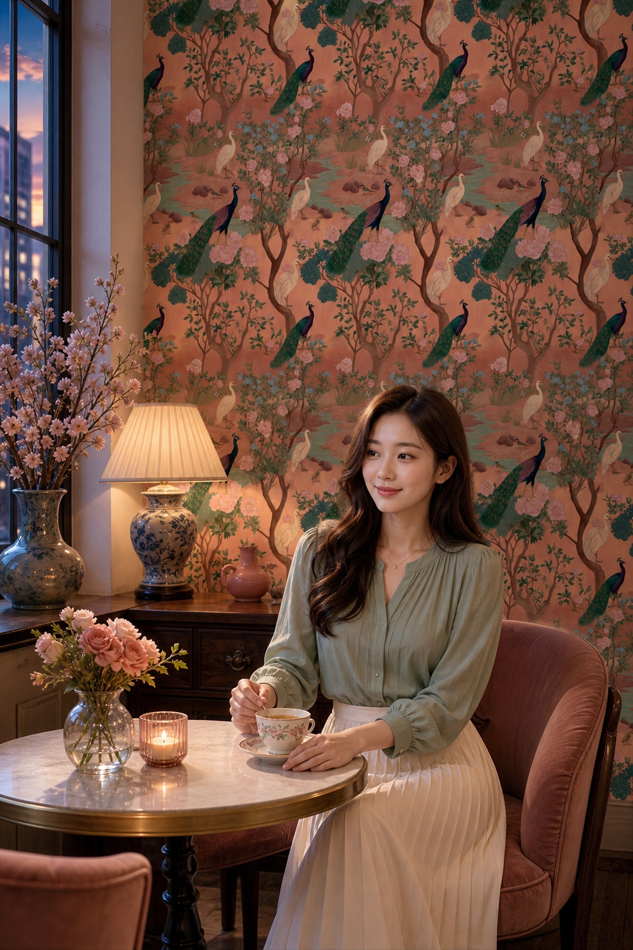 Chinoiserie Wallpaper Peacock Removable Egret Wall Double Roll